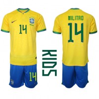 Camiseta Brasil Eder Militao #14 Primera Equipación Replica Mundial 2022 para niños mangas cortas (+ Pantalones cortos)